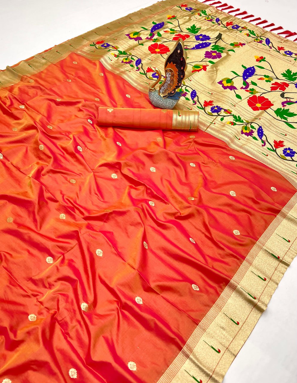 Golden Zari & Meenakari Pethani silk saree
