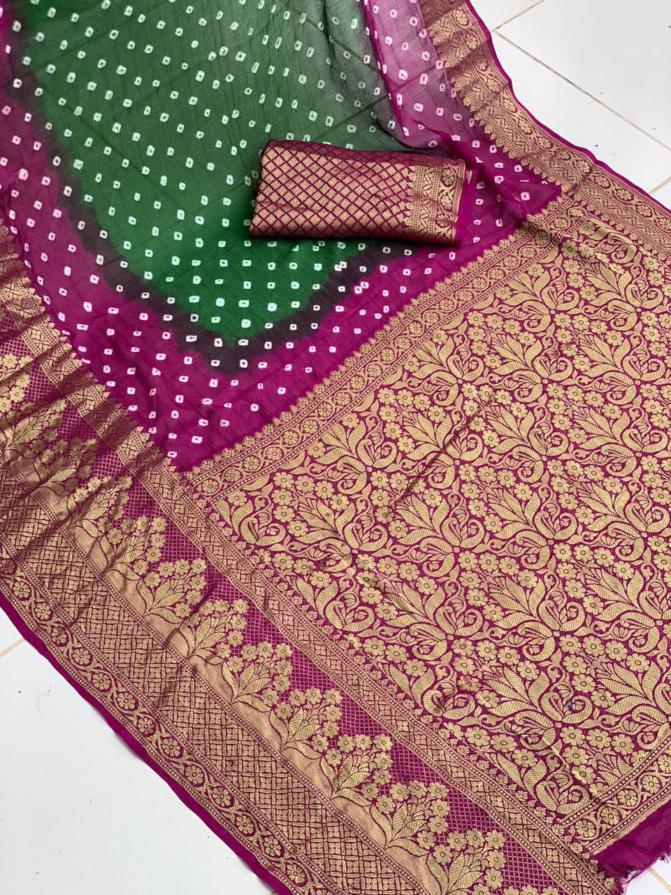 Cotton silk  Hand Bandhej Saree