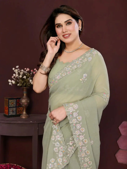 Georgette silk Embroidery Saree