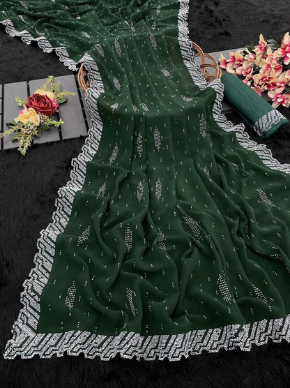 Georgette  Saree with Swarovski Work & Pallu Latkan