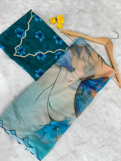 Soft Pure Georgette Handwork Saree