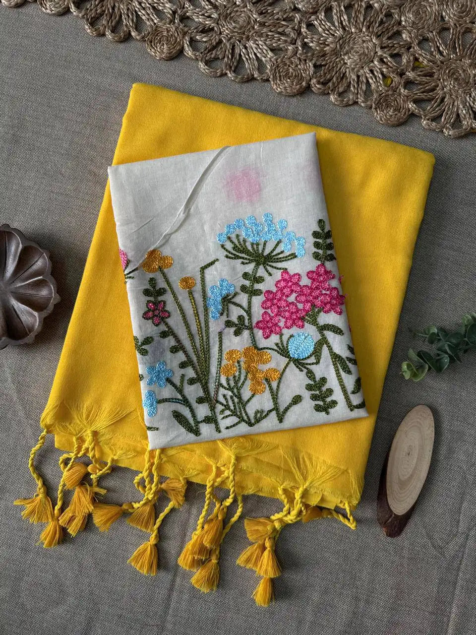 Handloom Khadi Cotton Saree with Embroidered Cotton Blouse EF-210