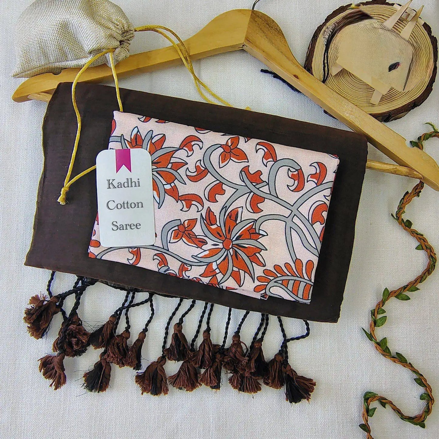 CF-199 Handloom Khadi Cotton Saree in breathable khadi cotton fabric with matching magic cotton blouse, lightweight and elegant design