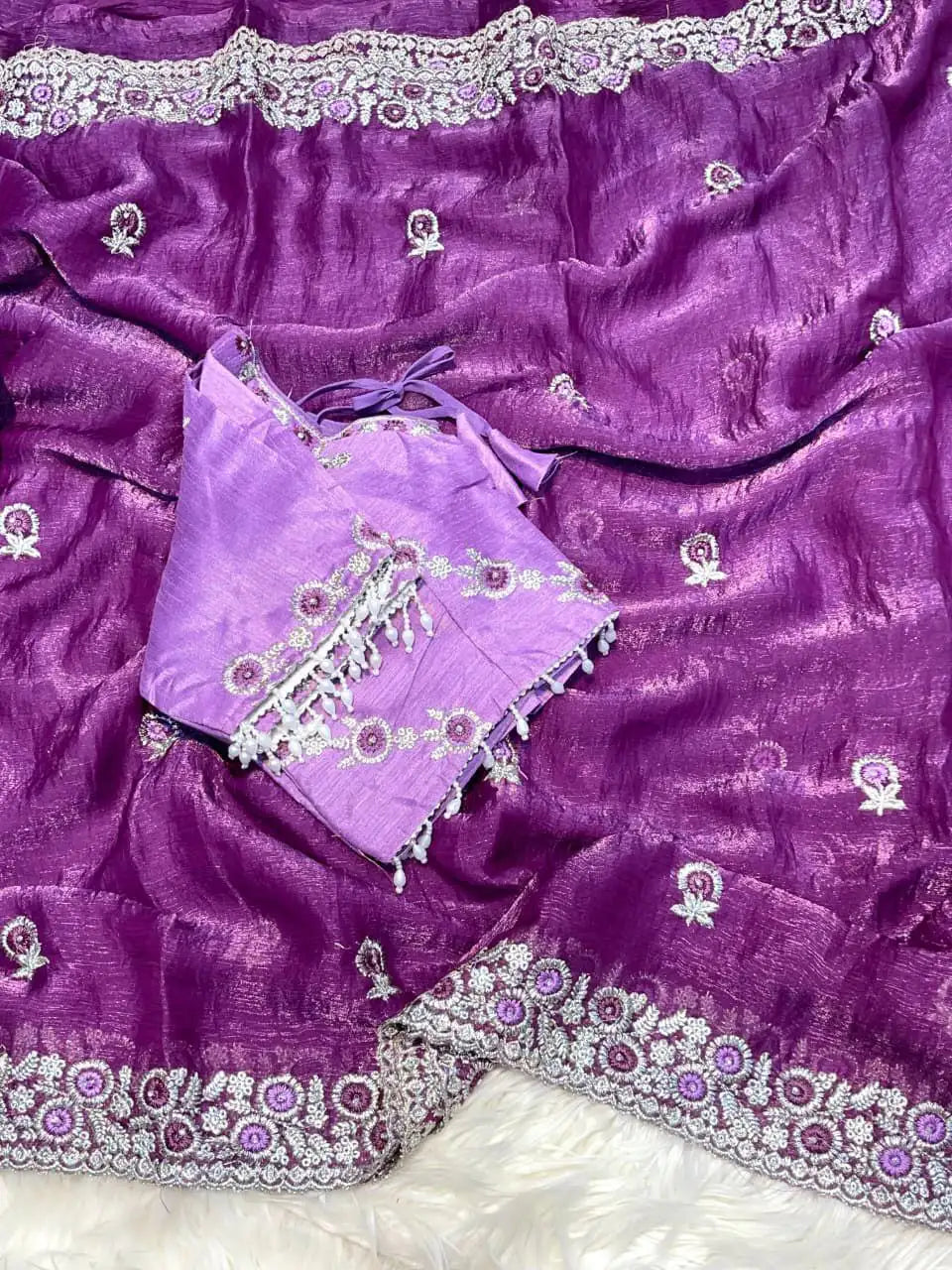 Sahiba Soft Chiffon Silk Saree with Embroidery & Stone Work Border