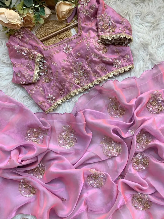 Alaika Space Silk Saree with Heavy Embroidery Beats Work & Stitched Blouse