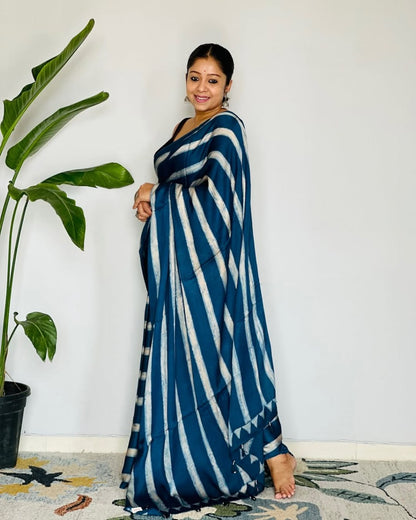 Ajrakh Print Japan Silk Saree (Semi Gajji) with Rich Pallu & Contrast Blouse – SF-2233