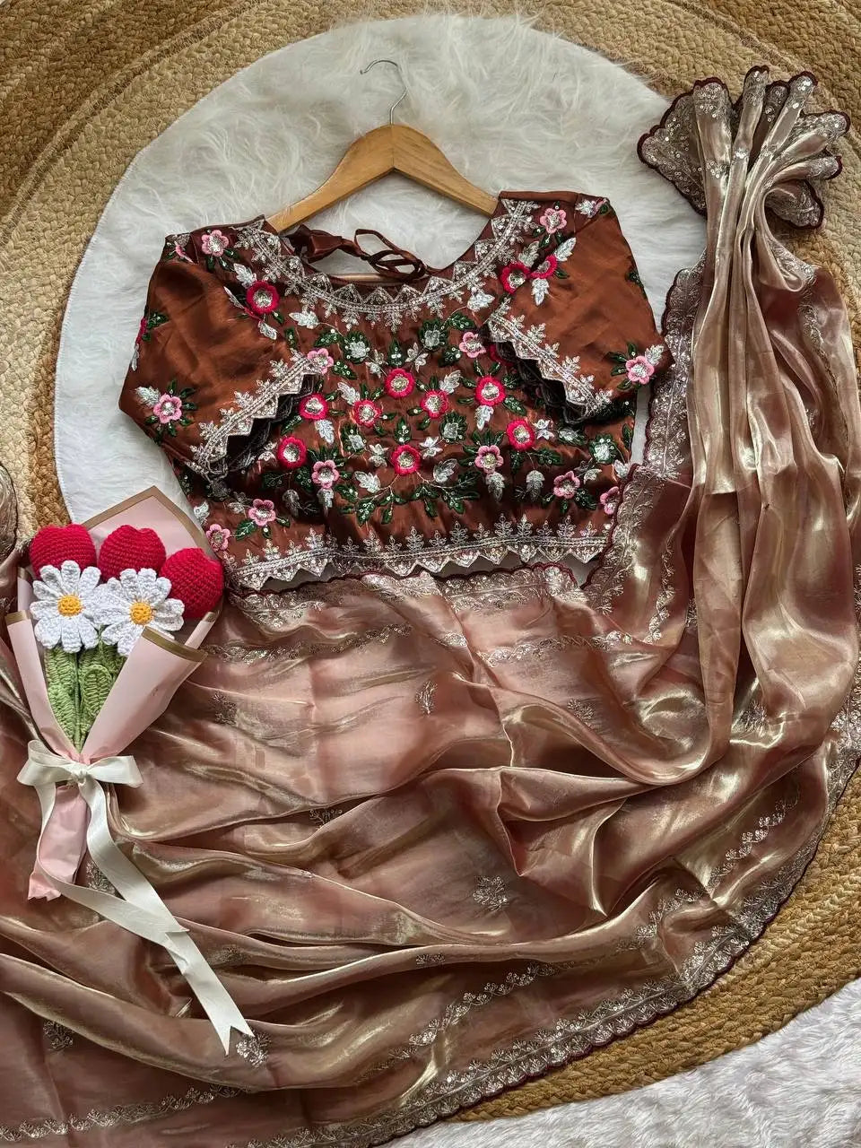 Soft Space Silk Saree with Heavy Sequin & Zari Embroidery and Arca Border | LAVANYA