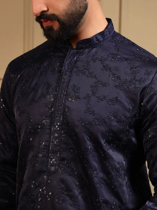 Men’s Royal Silk Embroidery Sequence Kurta Pyjama Set – Festive & Wedding Wear Di. No. 126