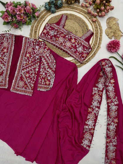 Chinon Silk Ready To Wear Saree With Jacket
