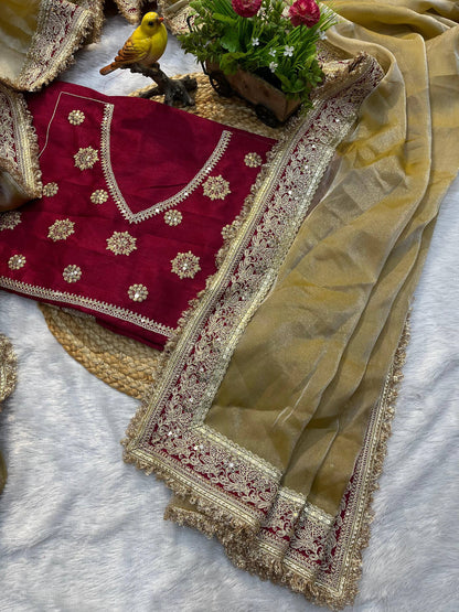 Mocha silk Fabric  Saree With Sequins Work