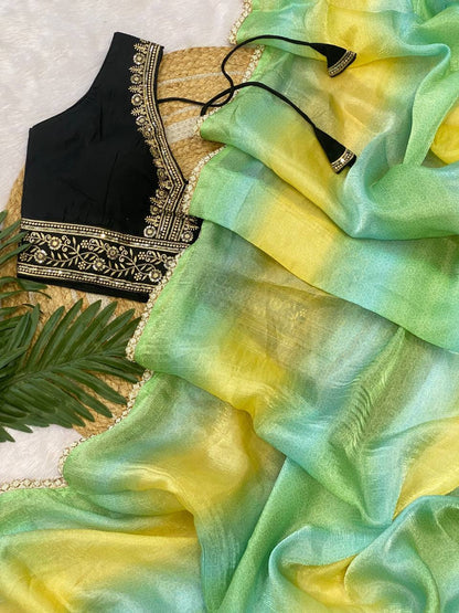 Vichitra Silk Saree with Fancy Valmoti Lace Border