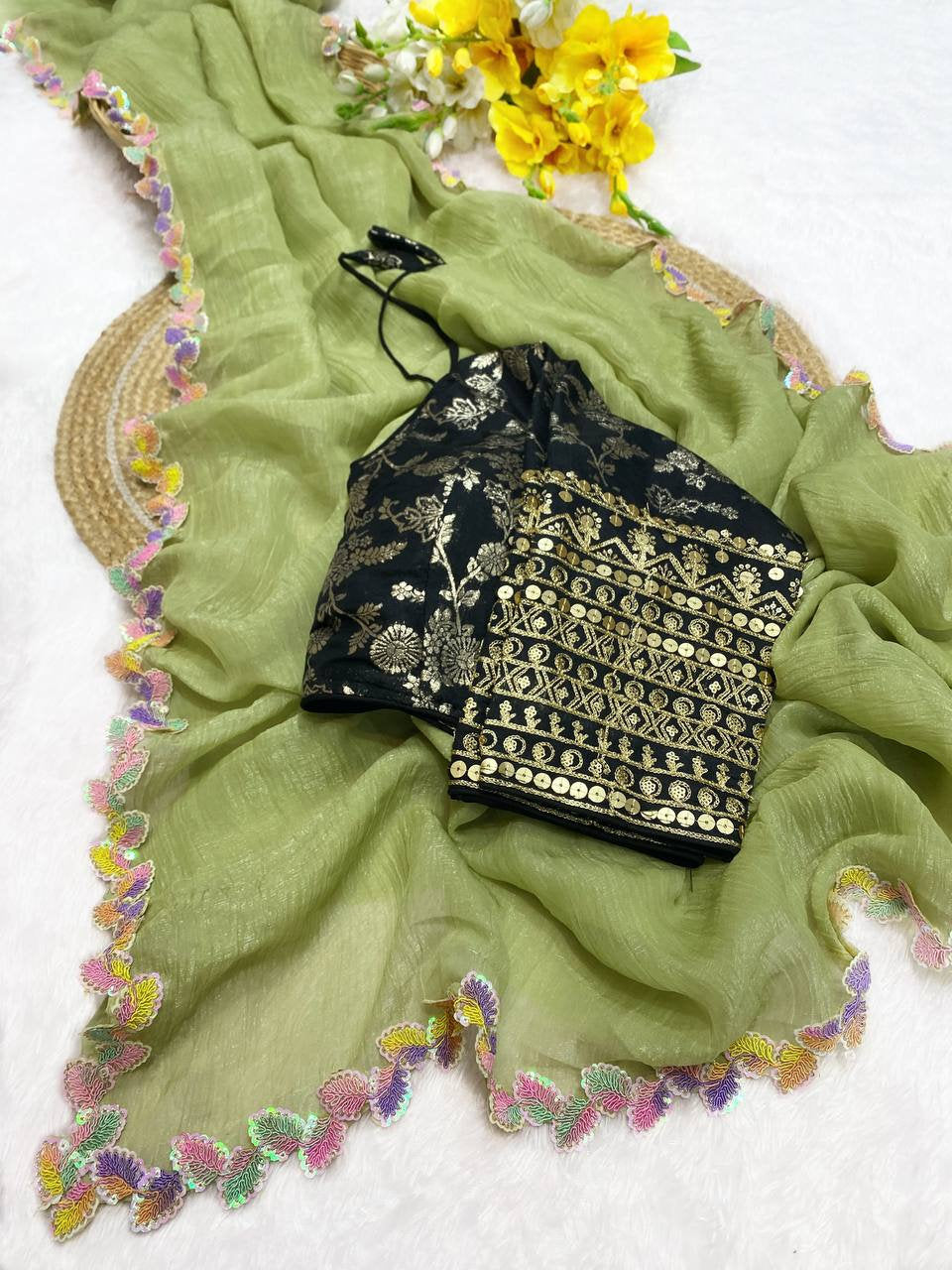 Fandy Sifon Silk Saree with Fancy Patti Lace Border