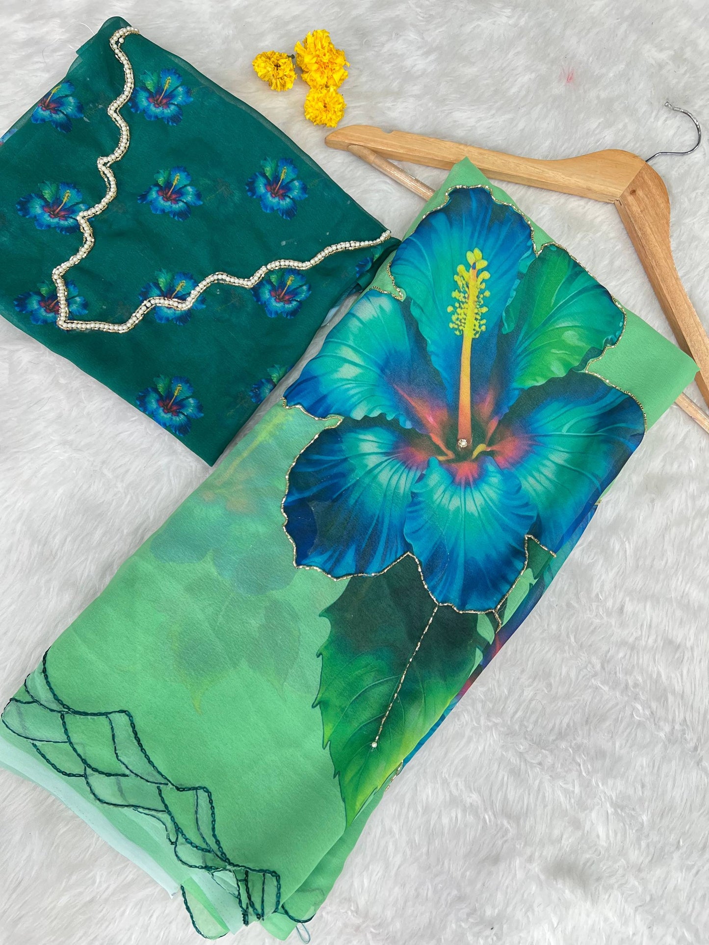 Soft Pure Georgette Handwork Saree