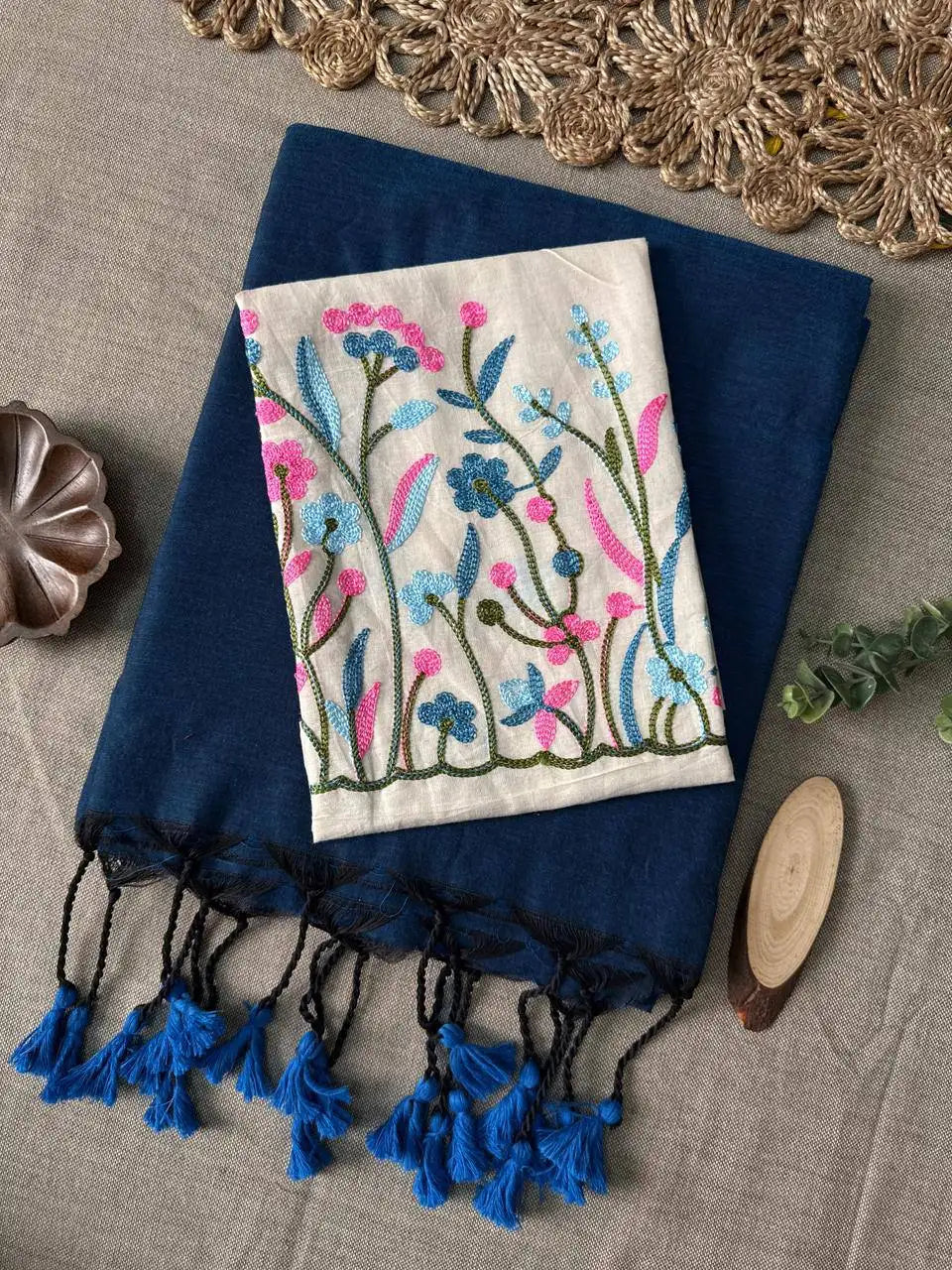 Handloom Khadi Cotton Saree with Embroidered Cotton Blouse EF-210