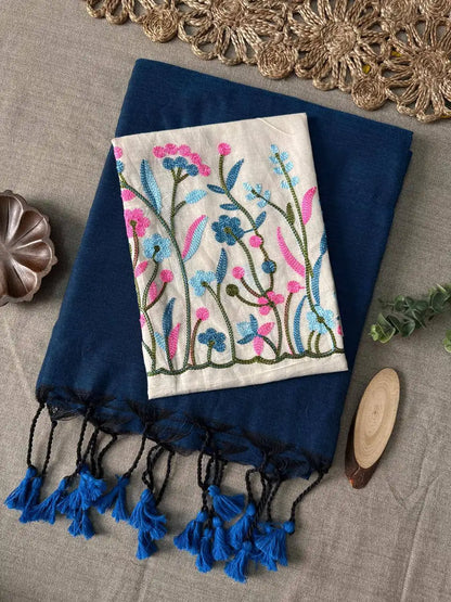 Handloom Khadi Cotton Saree with Embroidered Cotton Blouse EF-210