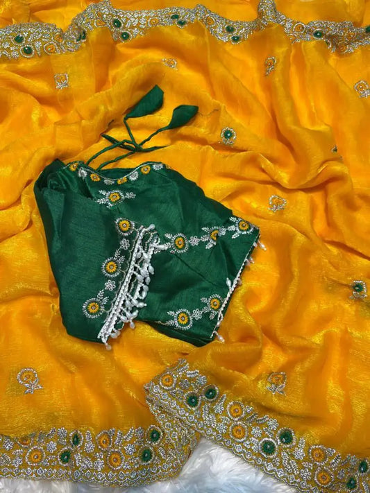 Sahiba Soft Chiffon Silk Saree with Embroidery & Stone Work Border