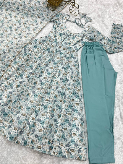 Heavy Chiffon Floral Print Anarkali Set