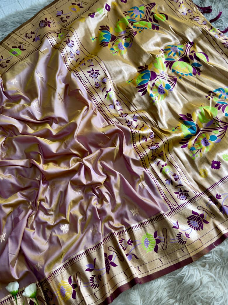 Meena Zari Lotus Pallu Paithni Saree