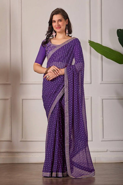 Georgette Silk Printed Saree with Embroidery