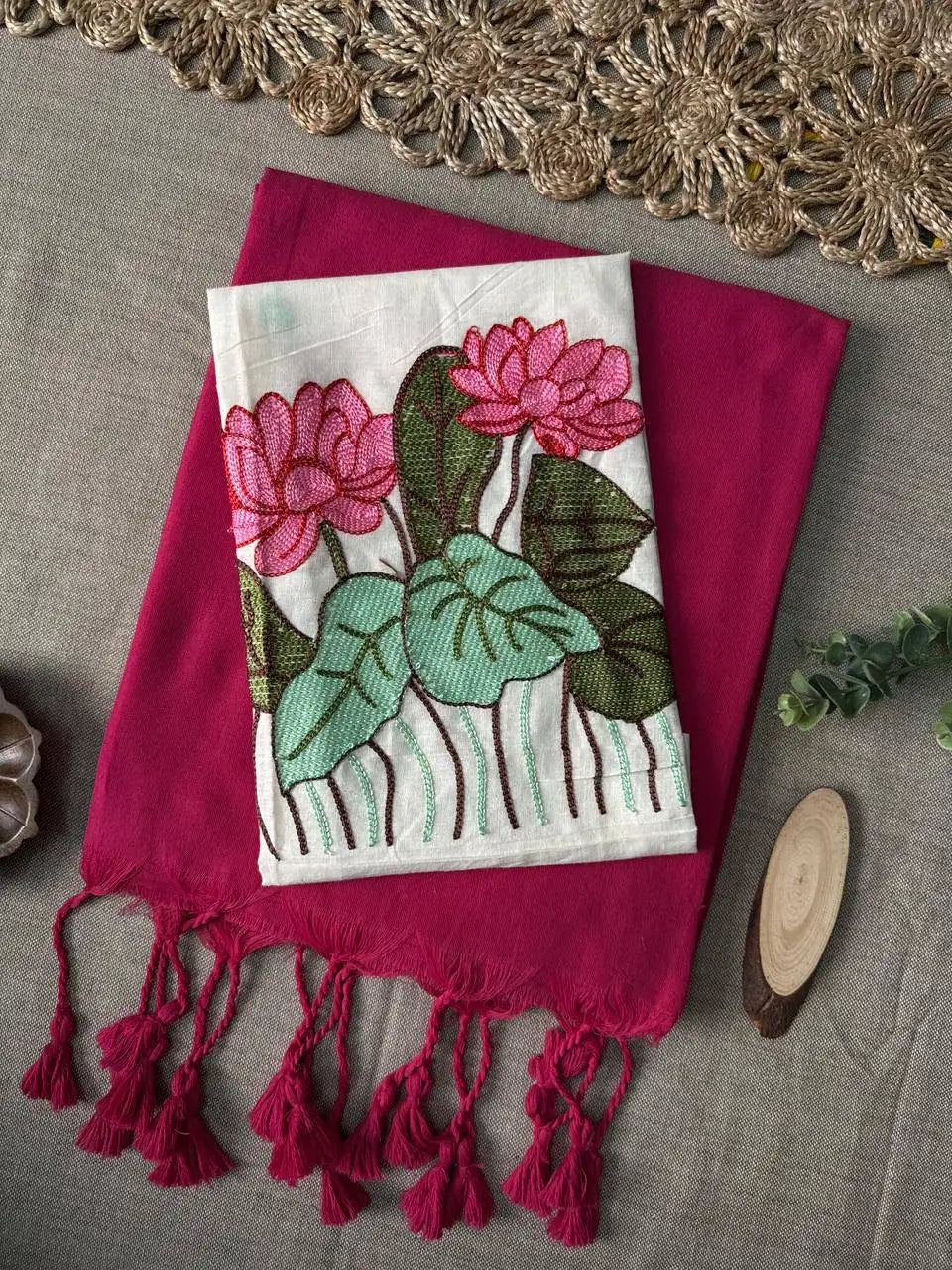 Handloom Khadi Cotton Saree with Embroidered Cotton Blouse EF-210