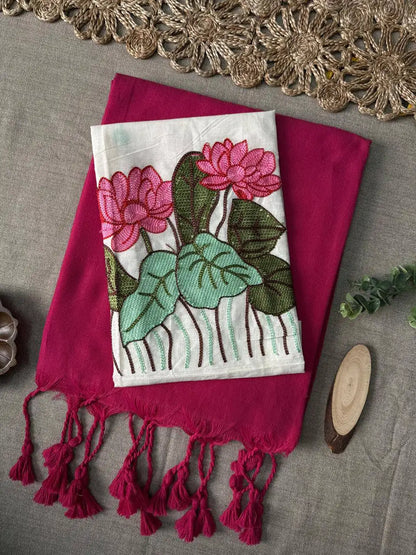 Handloom Khadi Cotton Saree with Embroidered Cotton Blouse EF-210