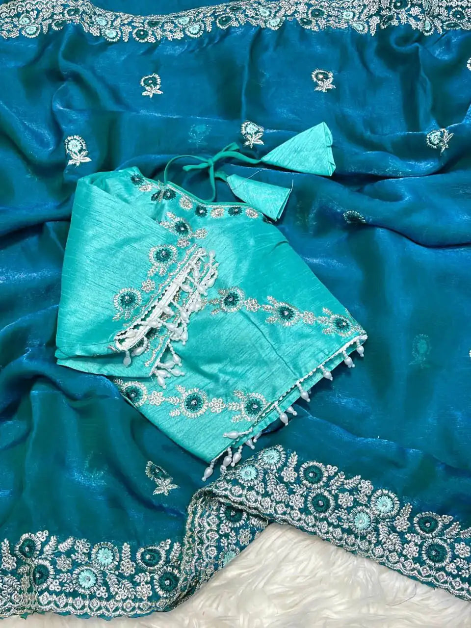 Sahiba Soft Chiffon Silk Saree with Embroidery & Stone Work Border