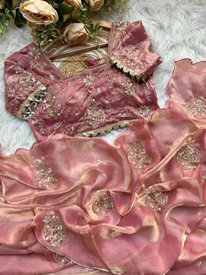 Alaika Space Silk Saree with Heavy Embroidery Beats Work & Stitched Blouse