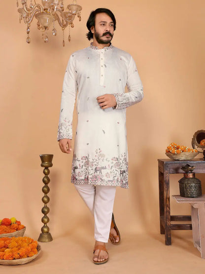Men's Embroidered Linen Kurta Pyjama Set - Wedding & Festive Wear Vantara-05