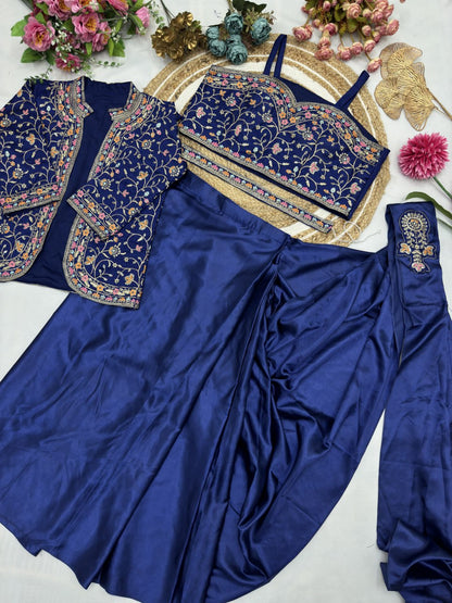 Diamond Satin Silk Ready To Wear Saree With Jacket