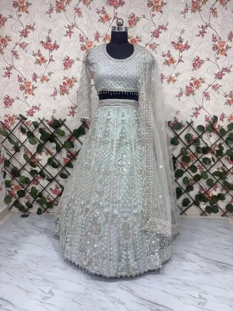 Latest Designer Butterfly Soft Net Lehenga Set with Heavy Embroidery & Sequins | HC-1098