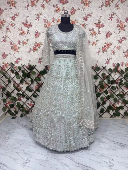 Latest Designer Butterfly Soft Net Lehenga Set with Heavy Embroidery & Sequins | HC-1098