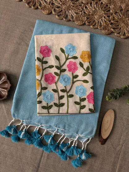 Handloom Khadi Cotton Saree with Embroidered Cotton Blouse EF-210