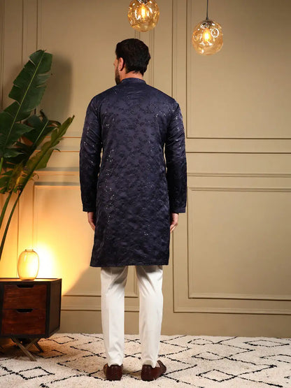Men’s Royal Silk Embroidery Sequence Kurta Pyjama Set – Festive & Wedding Wear Di. No. 126