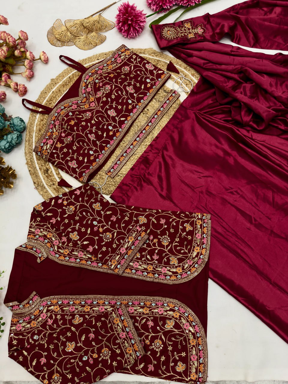 Diamond Satin Silk Ready To Wear Saree With Jacket