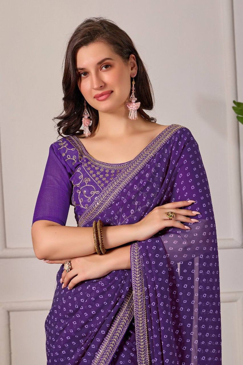 Georgette Silk Printed Saree with Embroidery