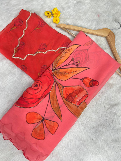 Soft Pure Georgette Handwork Saree