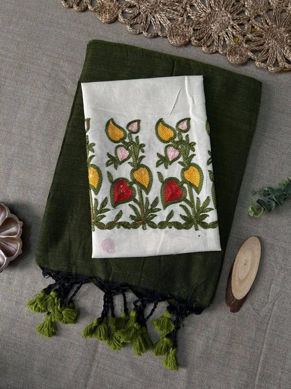 Handloom Khadi Cotton Saree with Embroidered Cotton Blouse EF-210