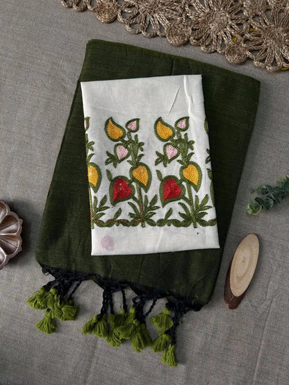 Handloom Khadi Cotton Saree with Embroidered Cotton Blouse EF-210