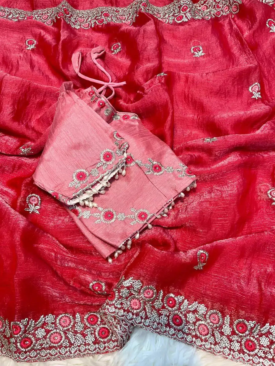 Sahiba Soft Chiffon Silk Saree with Embroidery & Stone Work Border