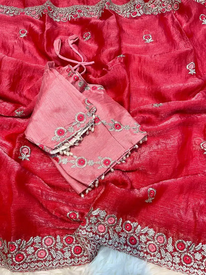 Sahiba Soft Chiffon Silk Saree with Embroidery & Stone Work Border