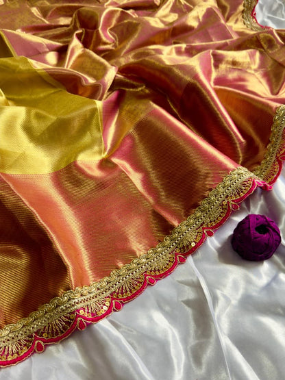 Red Carpet Style Soft Tissue Silk Saree with Brocade Blouse