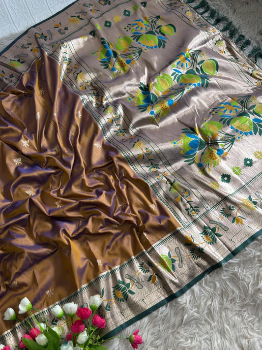 Meena Zari Lotus Pallu Paithni Saree