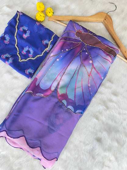 Soft Pure Georgette Handwork Saree