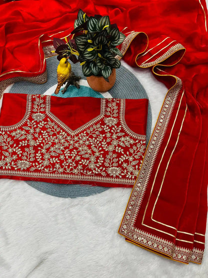 Kajal Agarwal Pure Fancy Satin Silk Saree with Heavy Jari Dori & Sequins Work