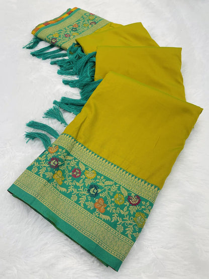 Elegant Gala Plain Body with Kadiyal Paithani Weaves Soft Silk Saree