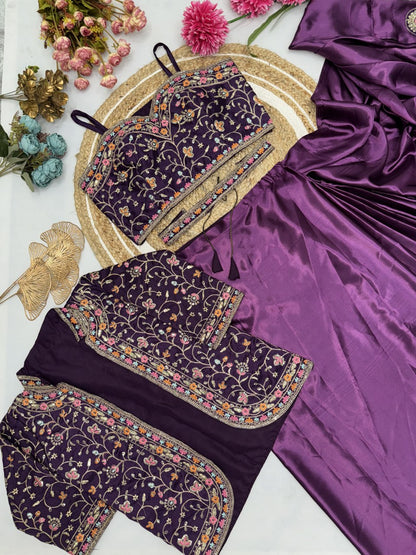 Diamond Satin Silk Ready To Wear Saree With Jacket