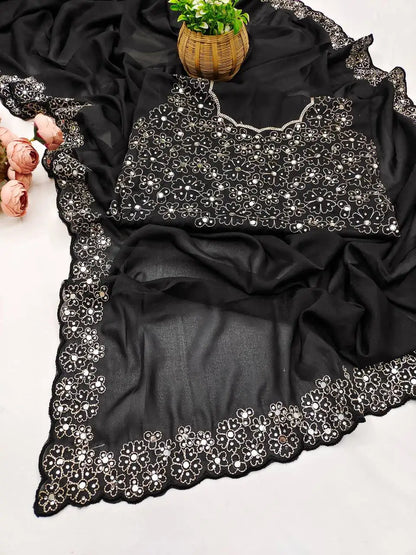 Premium Star Georgette Saree with Diamond Handwork