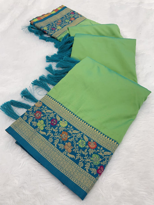Elegant Gala Plain Body with Kadiyal Paithani Weaves Soft Silk Saree
