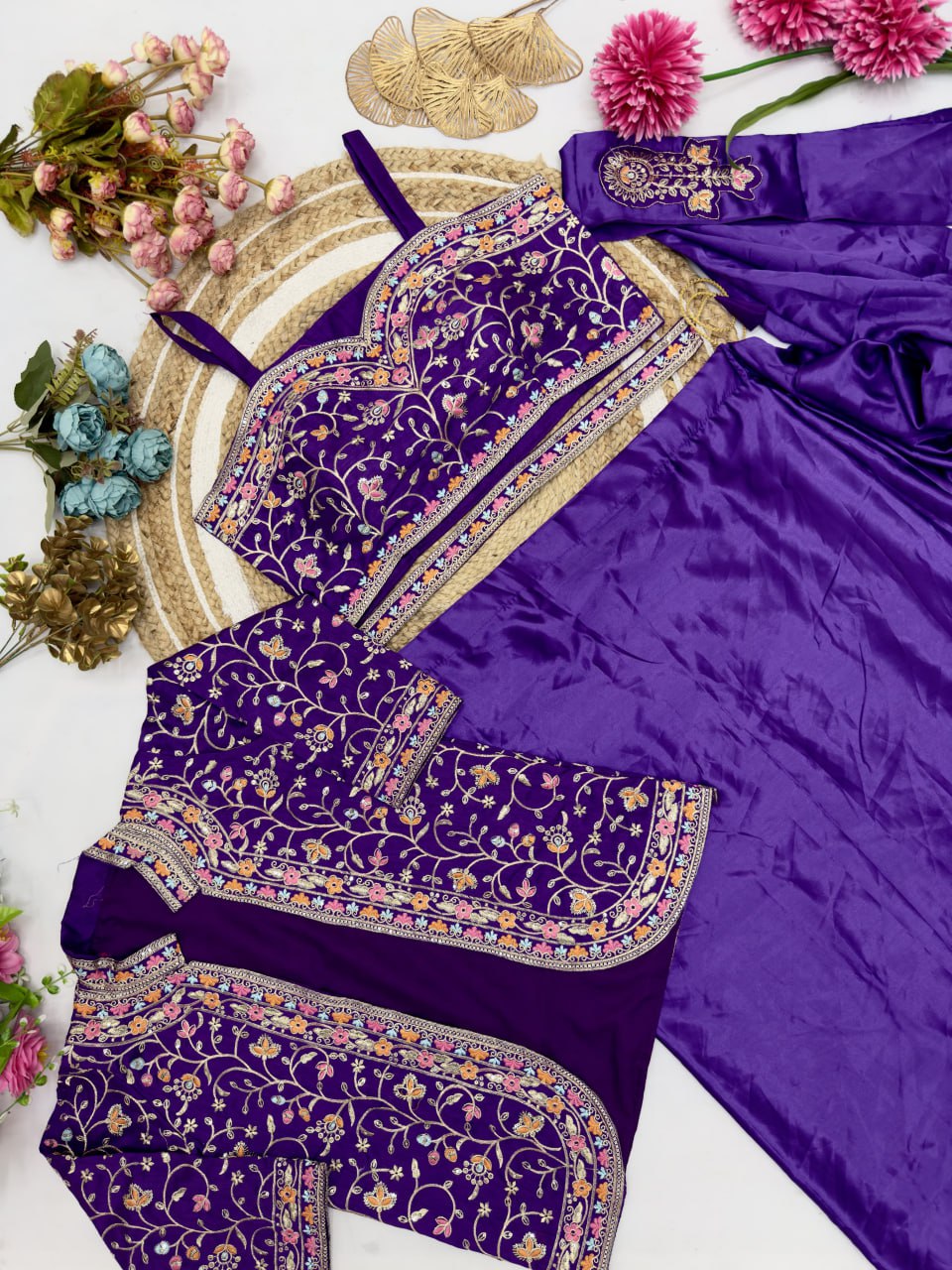 Diamond Satin Silk Ready To Wear Saree With Jacket
