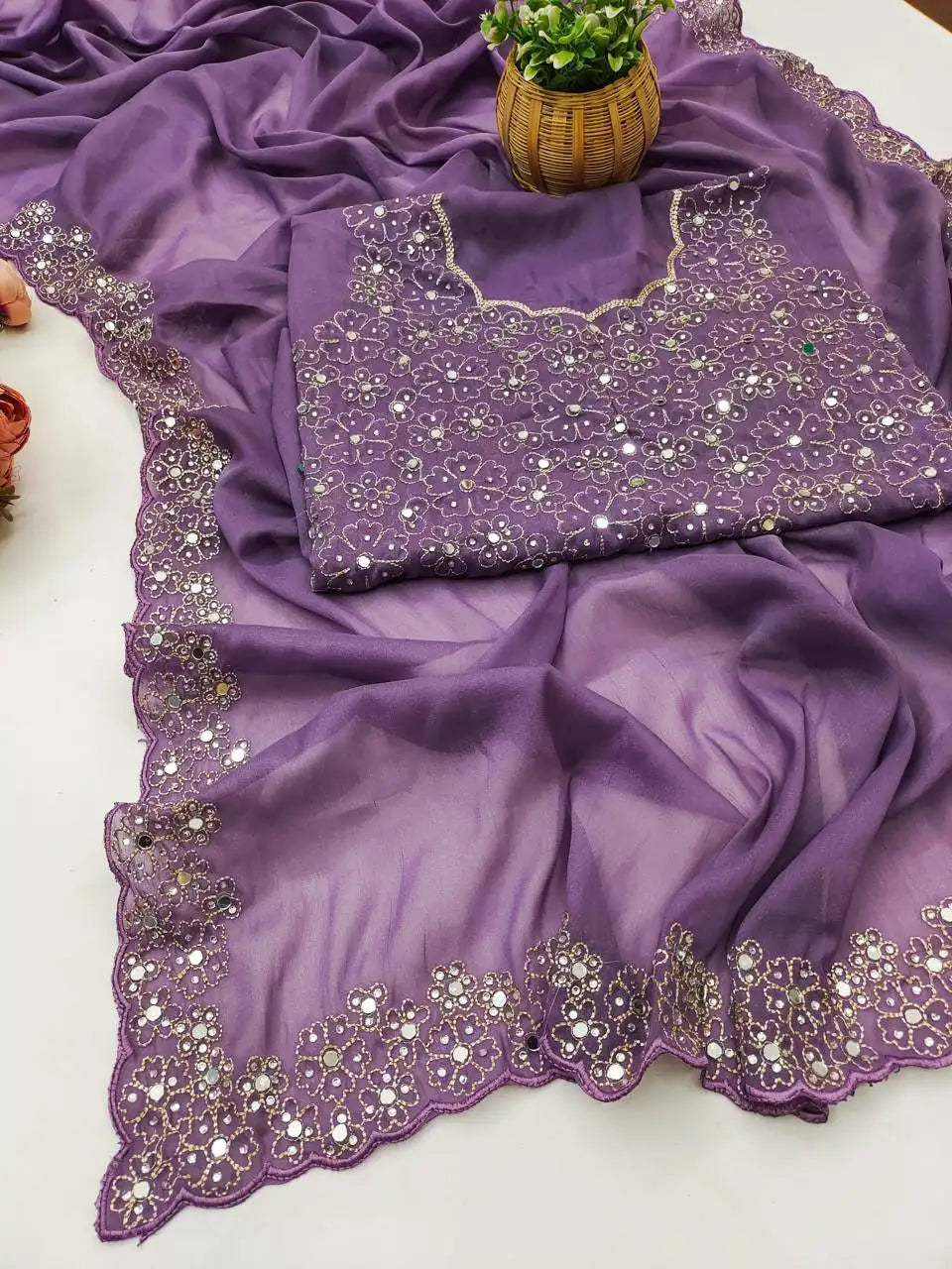 Premium Star Georgette Saree with Diamond Handwork